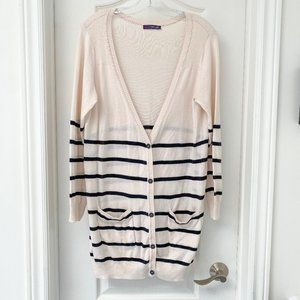 2 for $25! 🛍 Dex Clothing - Soft Cream Stripe Button Cardigan with Pockets